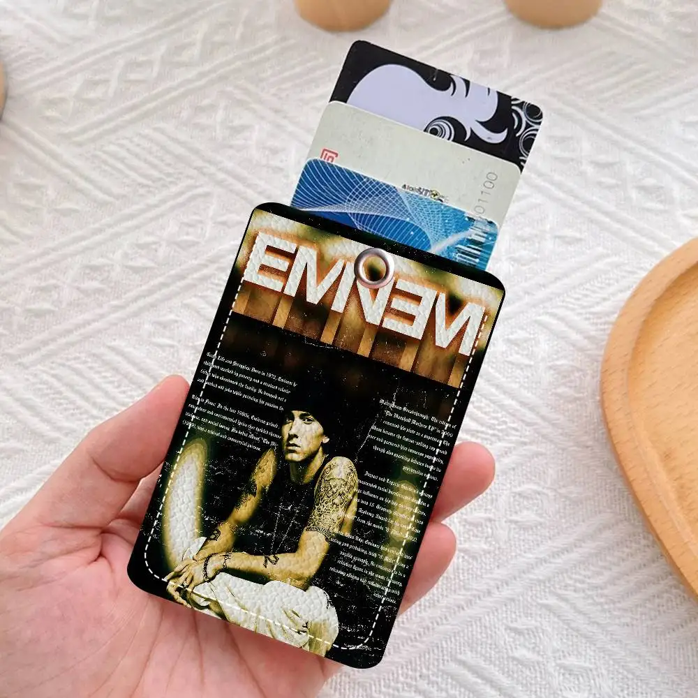 Rapper Singer E-Eminem 1Pc Access Card Case Leather Card Holder Keychain Key Ring Door Access Tags ID Card Case Keychain