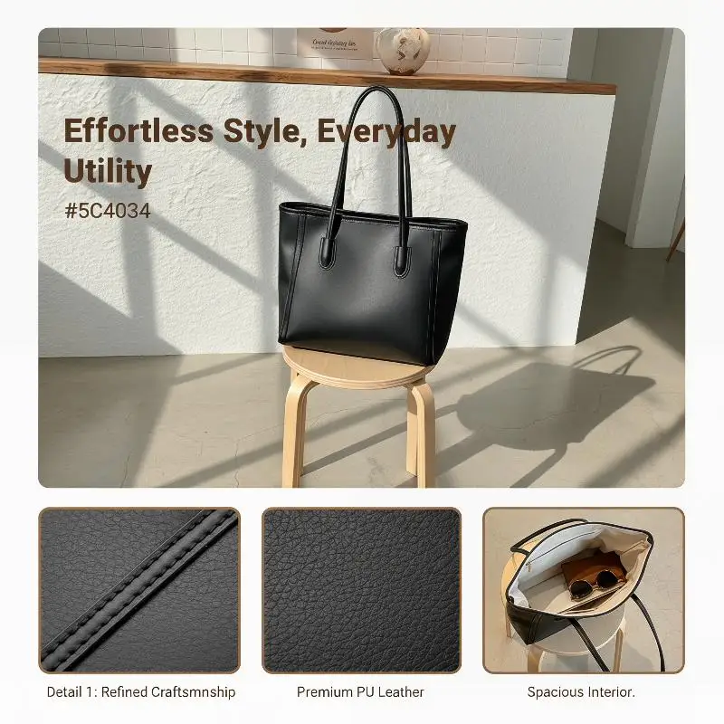 Women's PU Leather Tote Bag Ideal for Daily Commute Large Capacity Shoulder Bag