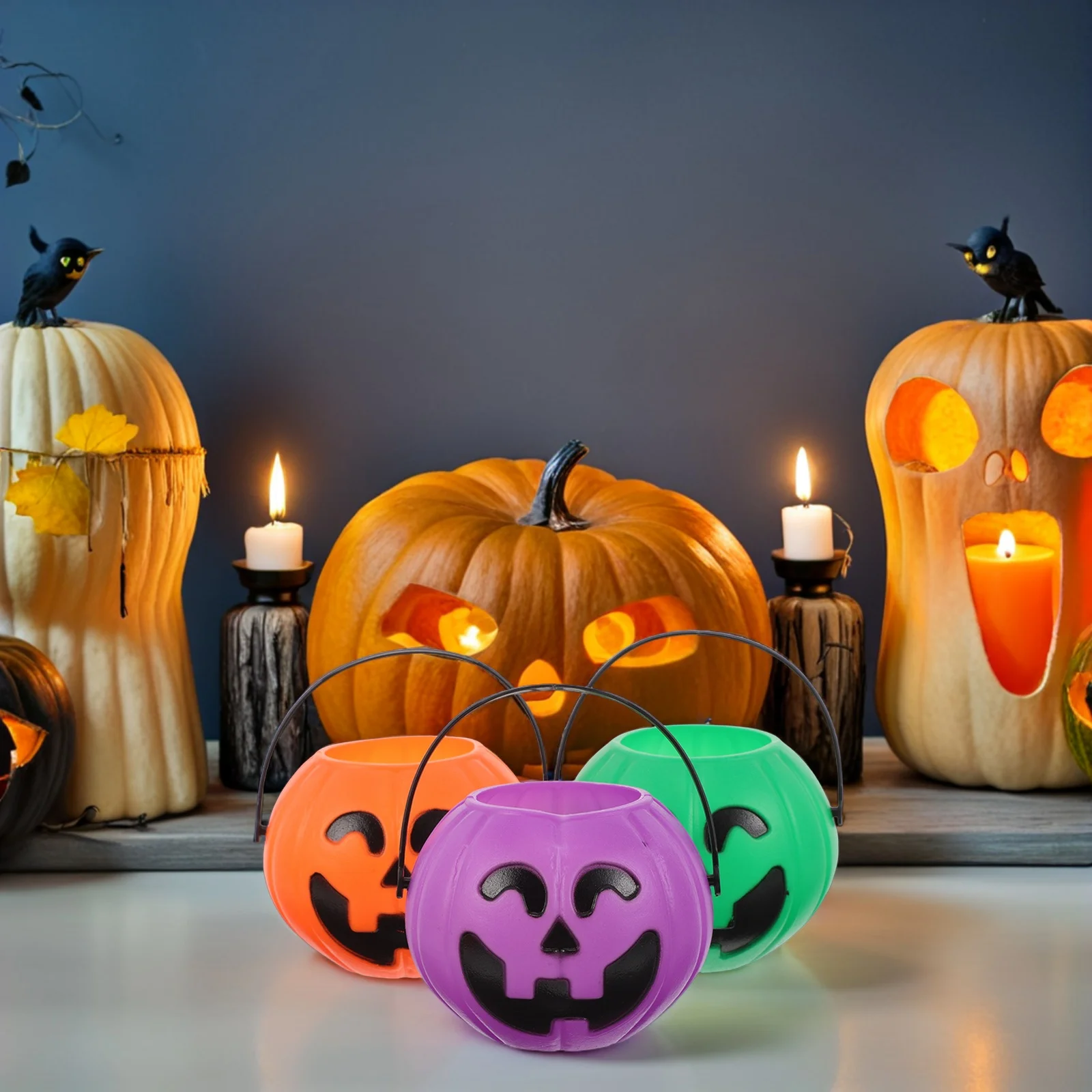 

12Pcs Portable Pumpkin Bucket Set Halloween Ghost Jar for Candy Holder Party Decoration Supply Pumpkin Candy Jar