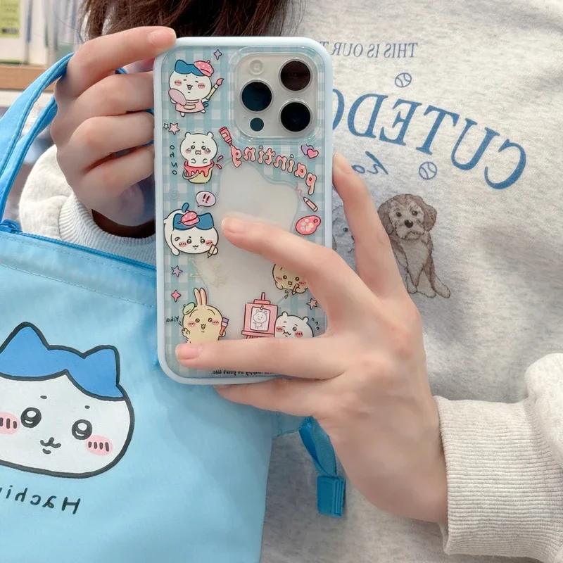 Coque de téléphone transparente avec Illustration de dessin animé mignon Sanrio Chiikawa usagi, étui rigide antichoc pour iPhone 15 14 13 12 11 Pro Max