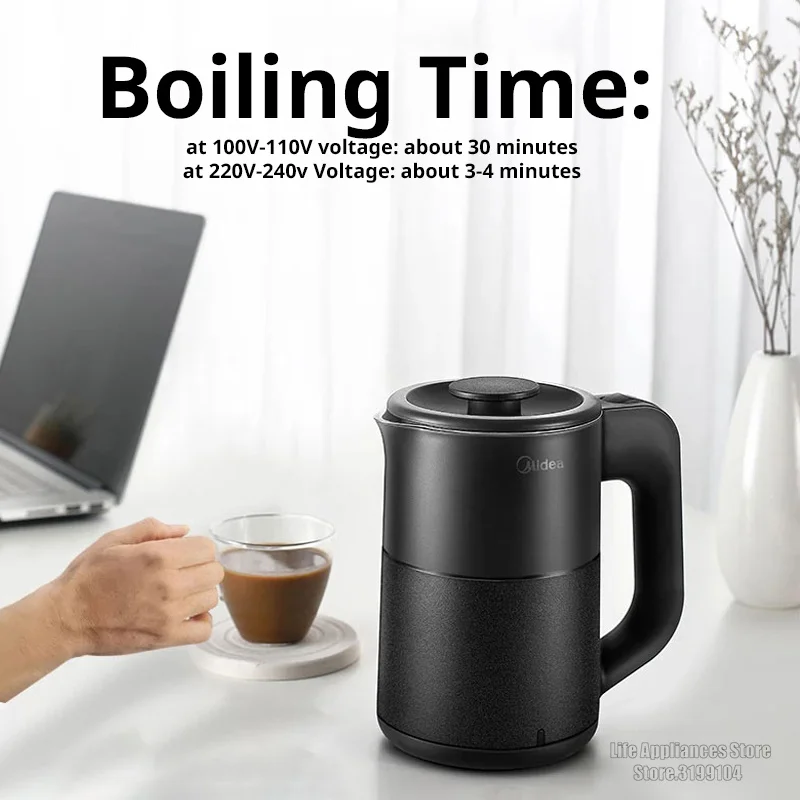 ميديا غلاية كهربائية صغيرة للسفر مكتب المنزل 600 مللي غليان سريع 800 واط غلاية مياه حرارية بطانة من الفولاذ المقاوم للصدأ MK-SH06M102