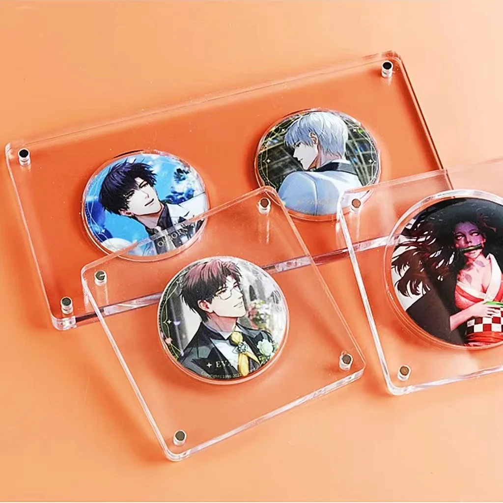 Anime Badge Strong Magnet Round Rectangular Acrylic Display Box Storage Frame Badge Stand DIY Single Cell Double Cells Thickened