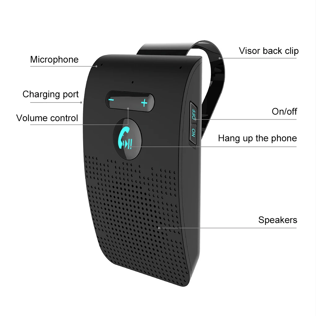 Kit de altavoz manos libres para coche, visera solar, reproductor de música Bluetooth para Control de voz inalámbrico