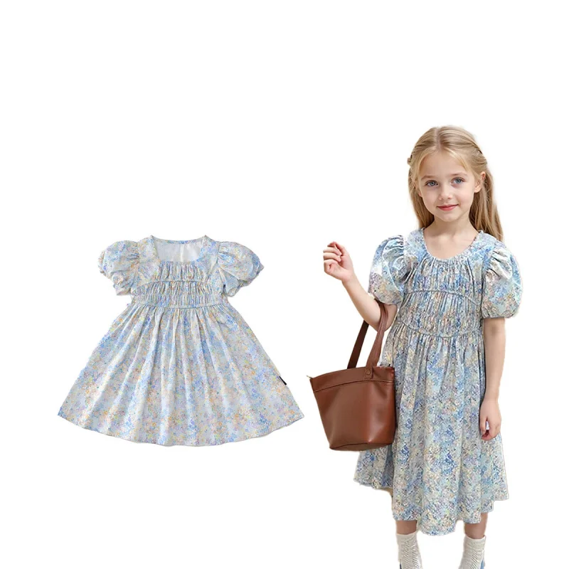 

Girls' Dress2025Summer New Children's French Style Floral Ruffle Puff Sleeve Short Sleeve Princess Dress