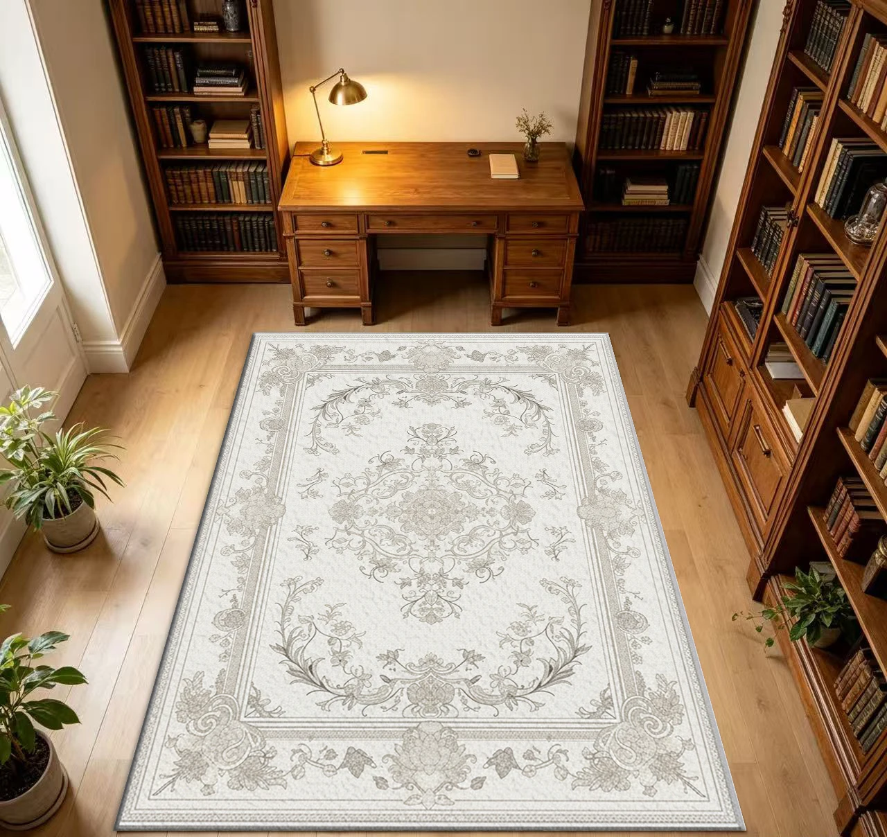 Light-One Vintage European Floral Medallion Area Rug Elegant Ornate Border Carpet for Dining Room