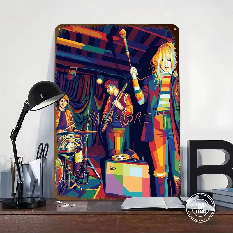 Paramore Band Pop Art 3D Texture Printed Poster Custom Vintage Metal Tin Plate Sign for Wall Art Aesthetic Room Decor Men Retro