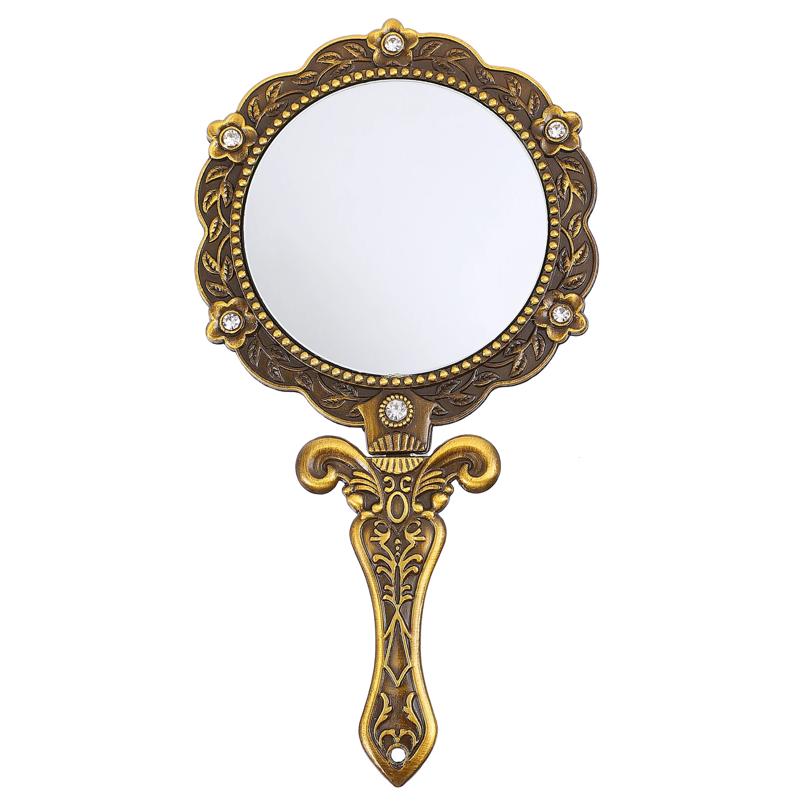 Portable Vintage Vanity Mirror Handheld Oval Round Mirror Pocket Zinc Alloy Retro Mini Mirror Noble Ancient Mirror Beauty Tools