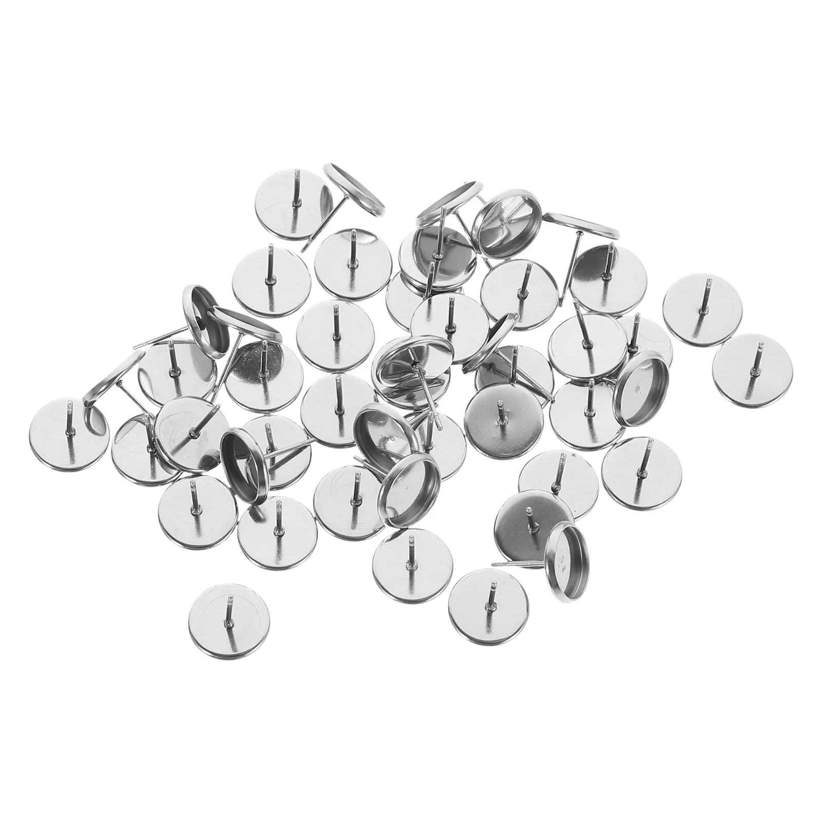 

50Pcs Ear Stud Base Setting Stainless Steel Blank Earring Posts DIY Jewelry Making Accessories Earring Blanks Tray