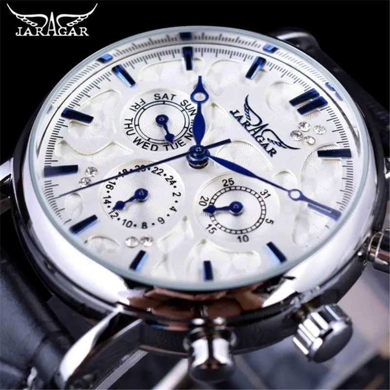 JARAGAR 348 Men Automatic Mechanical Watches Fashion Elegant Genuine Leather Strap Luxury Business Clock Male Wrist Watch