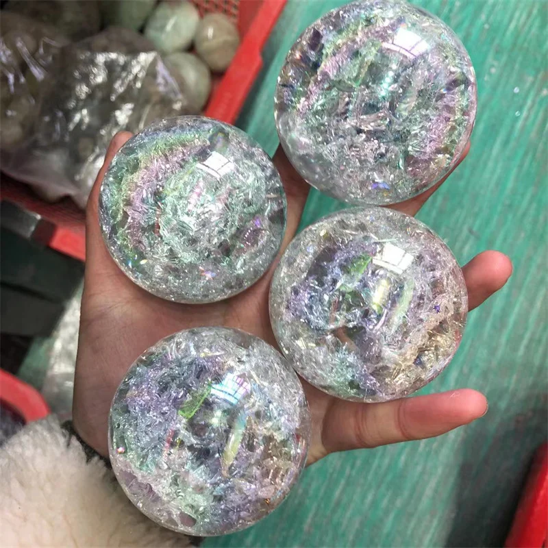 

Crystal Ball Aura Crackle Clear Glass Healing Sphere Witchcraft Crystal Feng Shui Decorative Balls