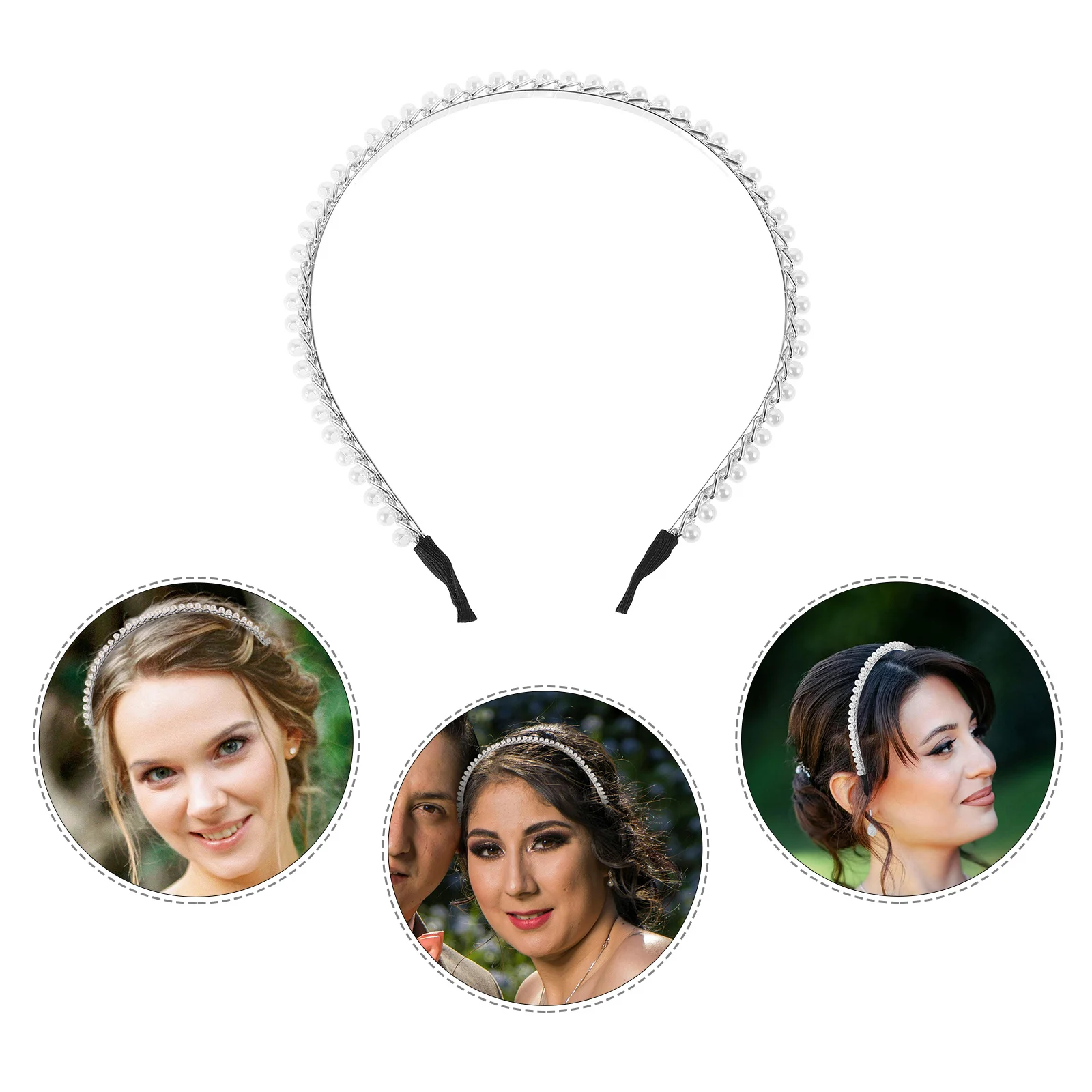 

Elegant Narrow Silver Pearl Headband Metal Bridal Headpiece Wedding Hair Accessories for Bride Bridal Hair Accessories