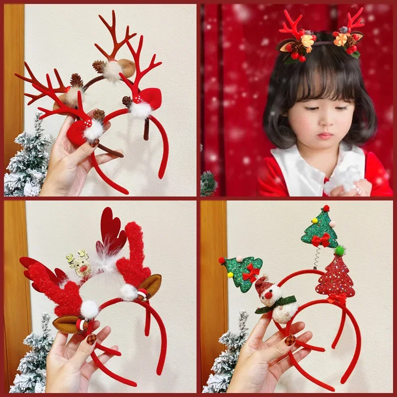 Christmas Hairbands Antler Boutique Raccoon Fur Plush Hair Hoop Xmas Party Cosplay Bell Baby Boy Girl Headband Kids Accessories