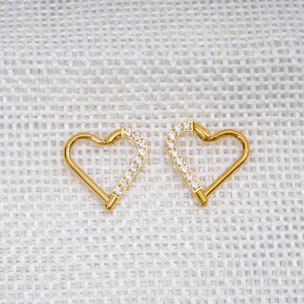 1Pair G23 Titanium Left/Right Heart Earrings Zircon Jewelry Fashion Heart-shaped Circle Ear Piercing Jewelry Accessories