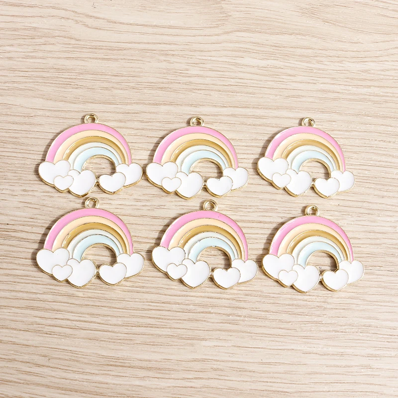 10pcs 30x25mm Colorful Enamel Rainbow Charms Pendants for Jewelry Making Necklaces Drop Earrings Keychains DIY Crafts Supplies