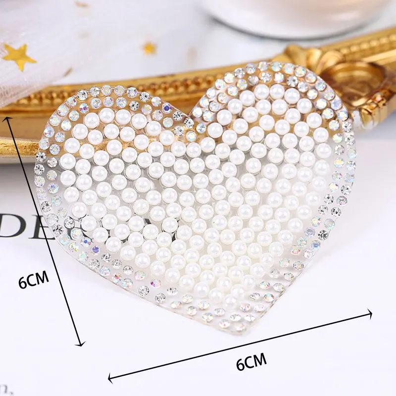 5 Stück Herzförmige Perlen-Applikationen mit Diamantkante für Kleidung, Taschen, Schuhe, Socken - Valentinstag-Accessoires – Detail 5