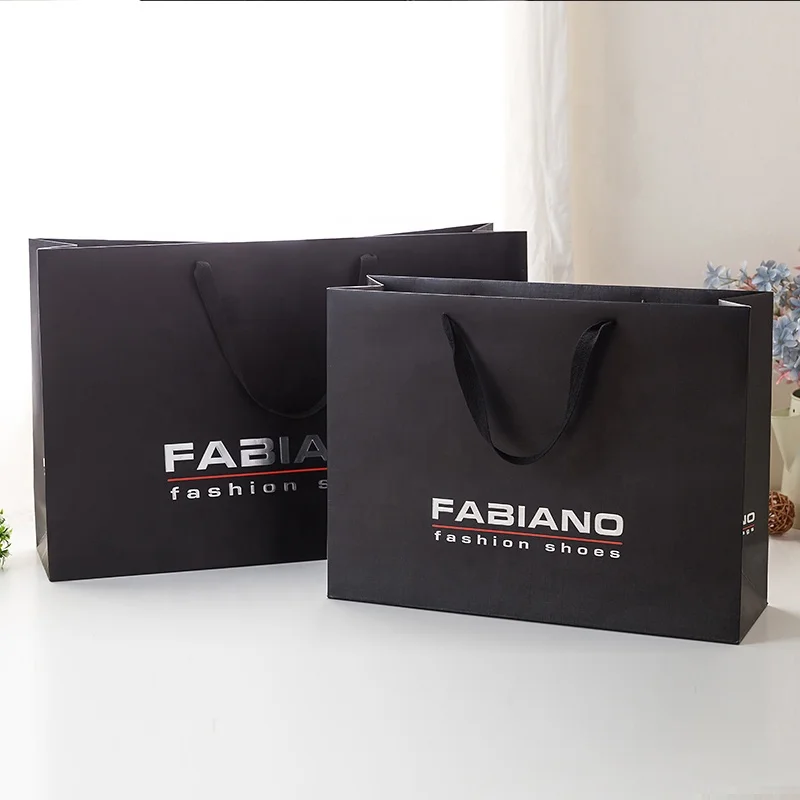 

500pcs/Lot Wholesale Luxury Black Paper Bags with Handle Custom Logo Clothes Shoes Underwear Socks Jewelry Shopping Packaging