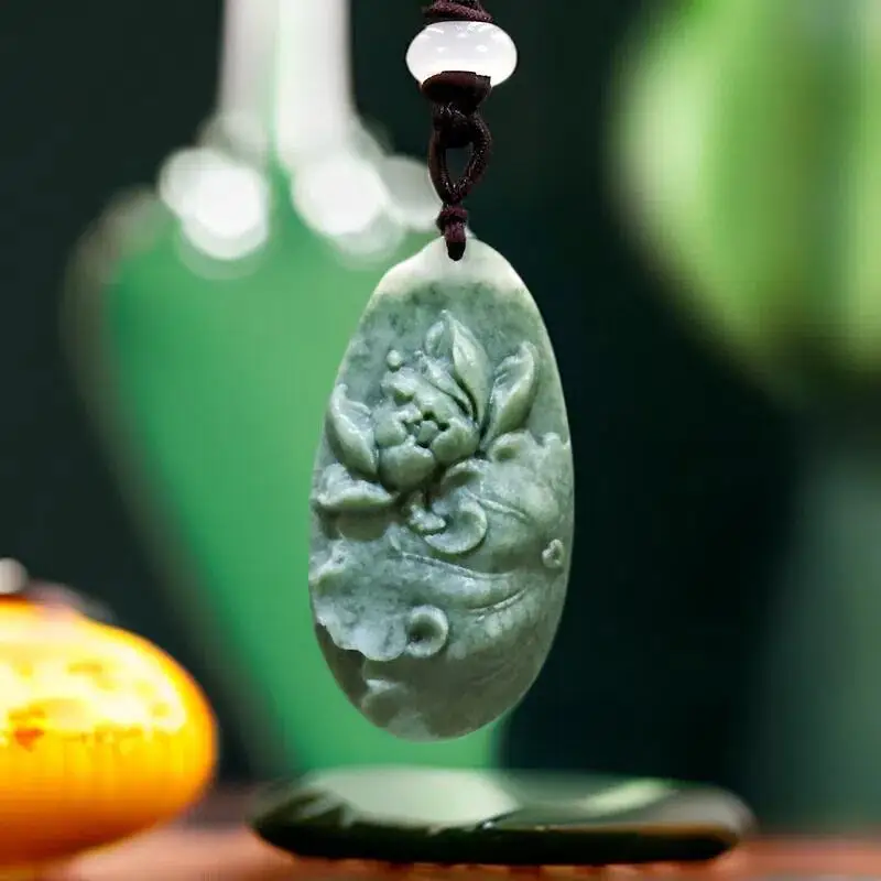 

Natural Real Jade Lotus Pendant Necklace Designer Gift Gifts for Women Men Carved Jewelry Charm Amulet Luxury Stone Gemstones