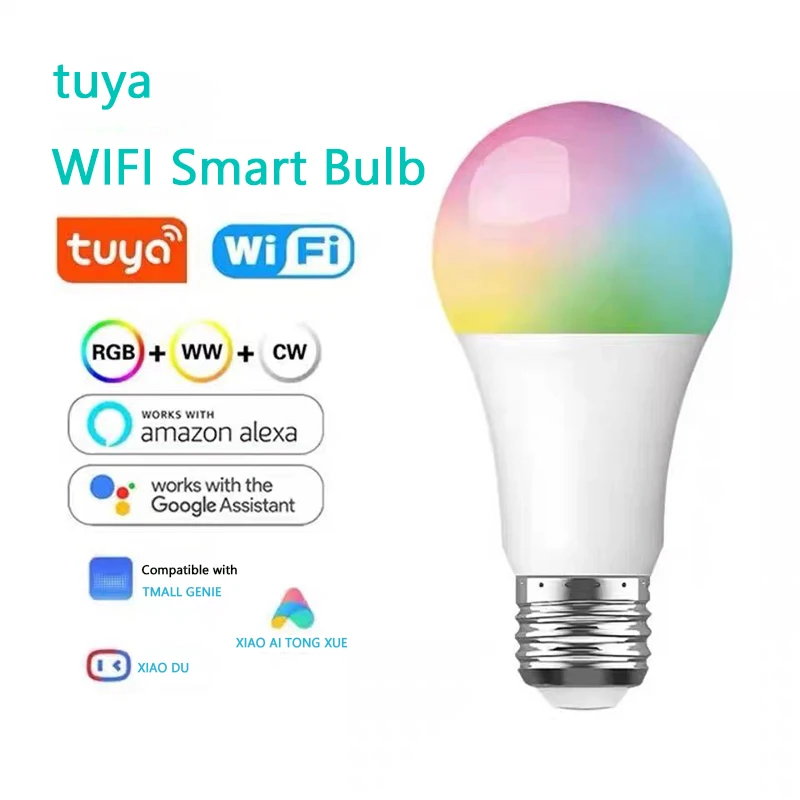 

Tuya Smart WiFi Bulb, 15W RGB Lamp, E27 LED Color Changing Light Bulbs Work with Alexa & Google Assistant, No Hub Required