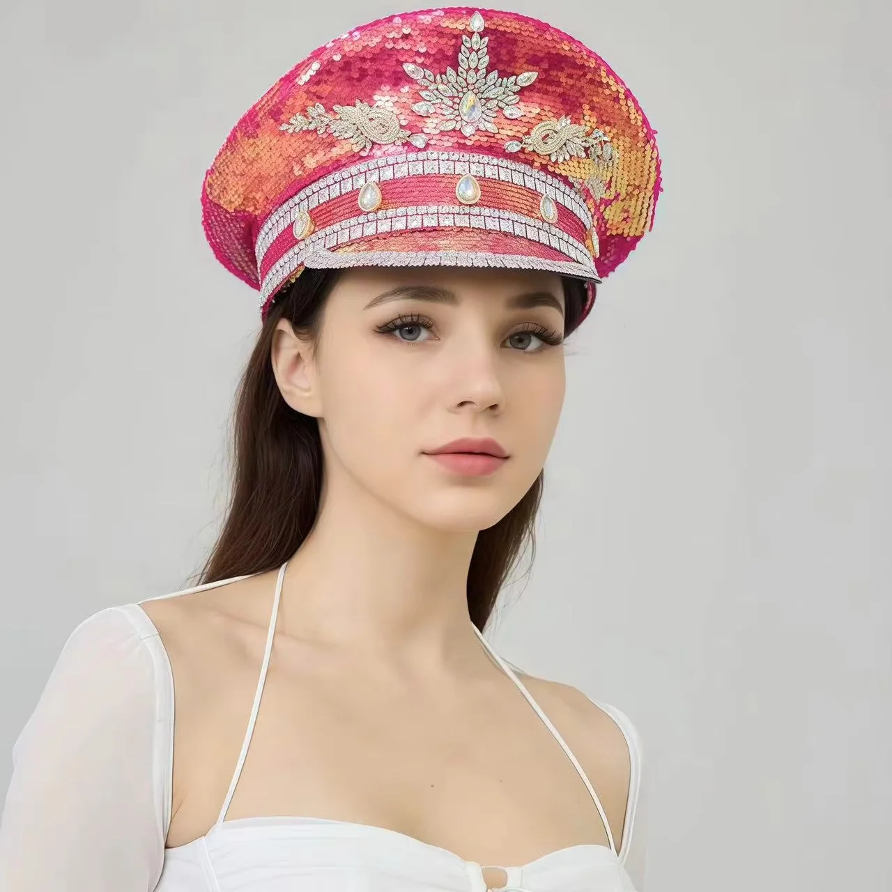 

HongLuan розовый костюм на Хэллоуин, шляпа для взрослых, шляпы капитана со стразами для женского фестиваля Burning Man, женские аксессуары для косплея