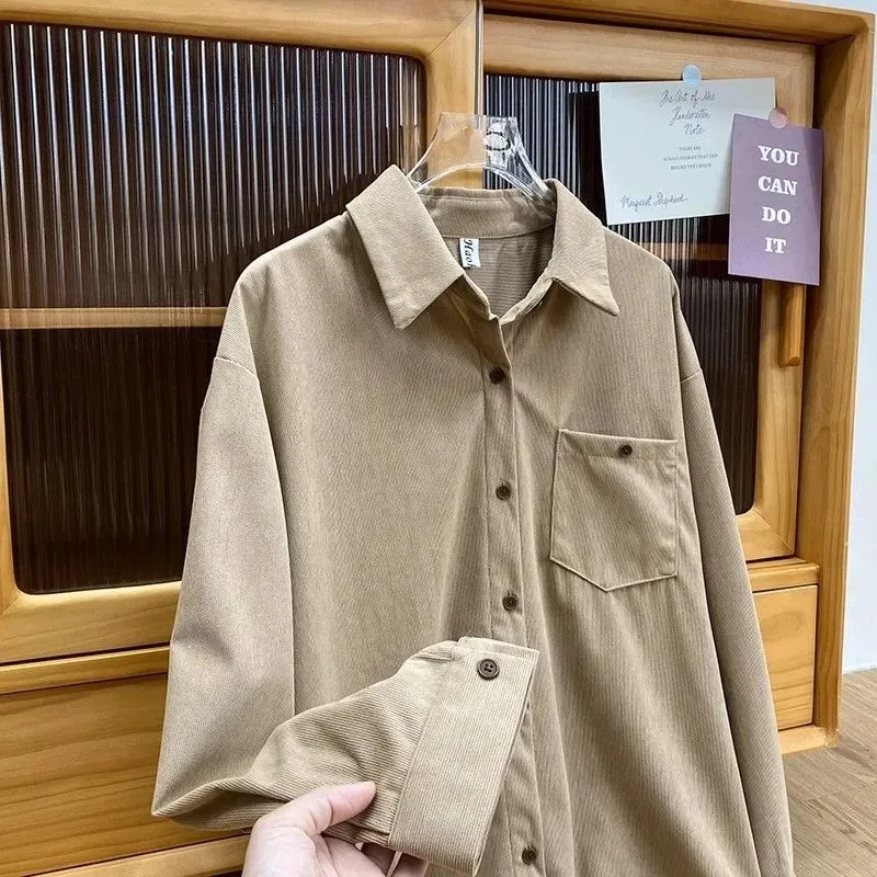 

Japanese Retro Chic Long-sleeved Corduroy Shirt for Women in Autumn Winter Versatile Casual Fashion Tops