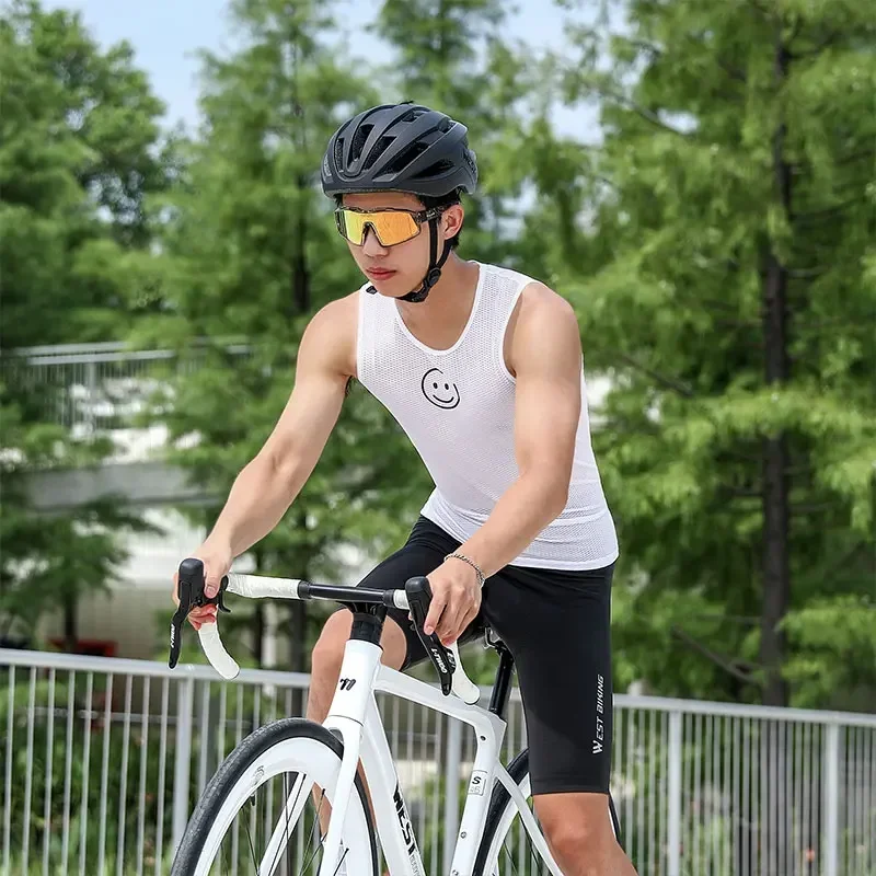 

WEST BIKING велосипедные базовые слои мужские летние сетчатые дышащие спортивные нижнее белье улыбающееся лицо с принтом велосипедная толстовка без рукавов