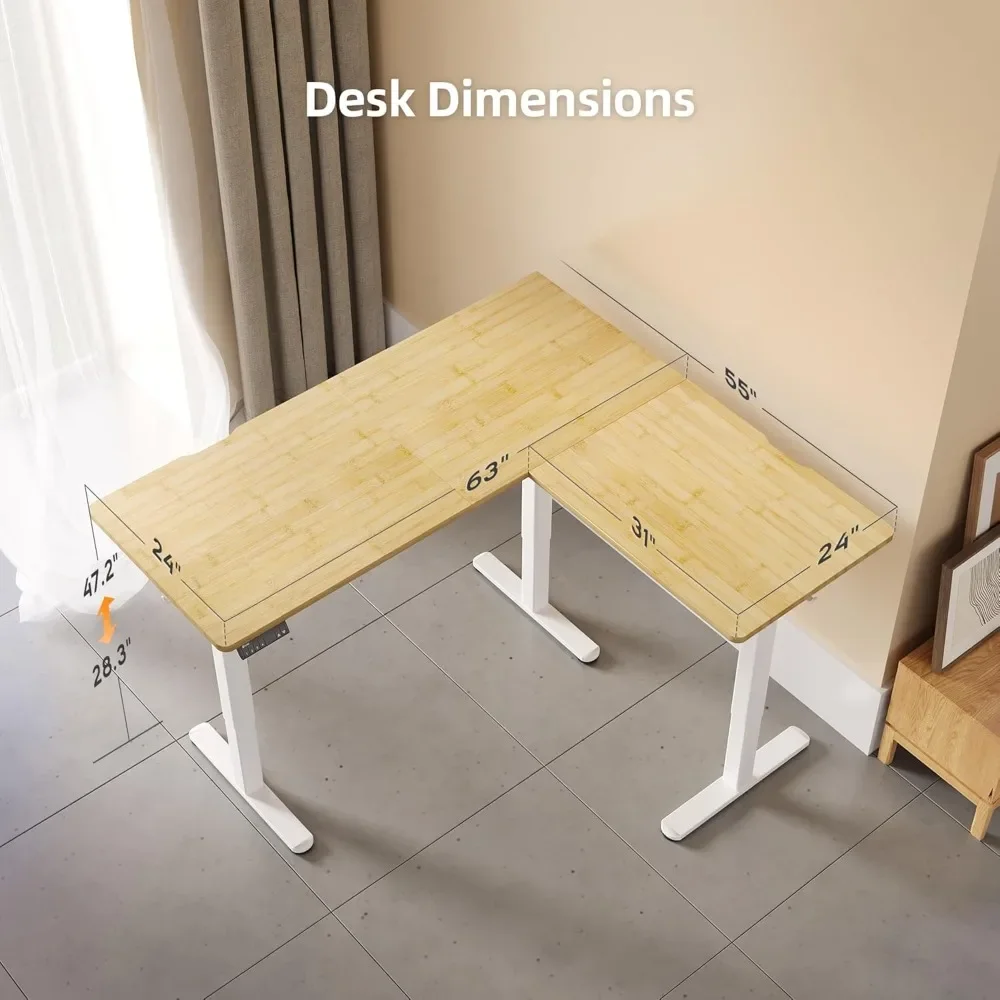 Standing Desk L Shaped with Adjustable Height, 63x55 Inch Sit Stand Up Desk with Splice Board, Computer Desk