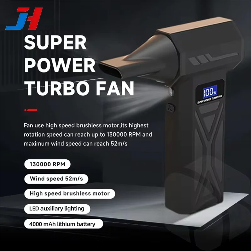 JH Portable Air Blower Mini Turbo Jet Fan Handheld Brushless Motor 130000 RPM 52m/s Industrial Duct Fan