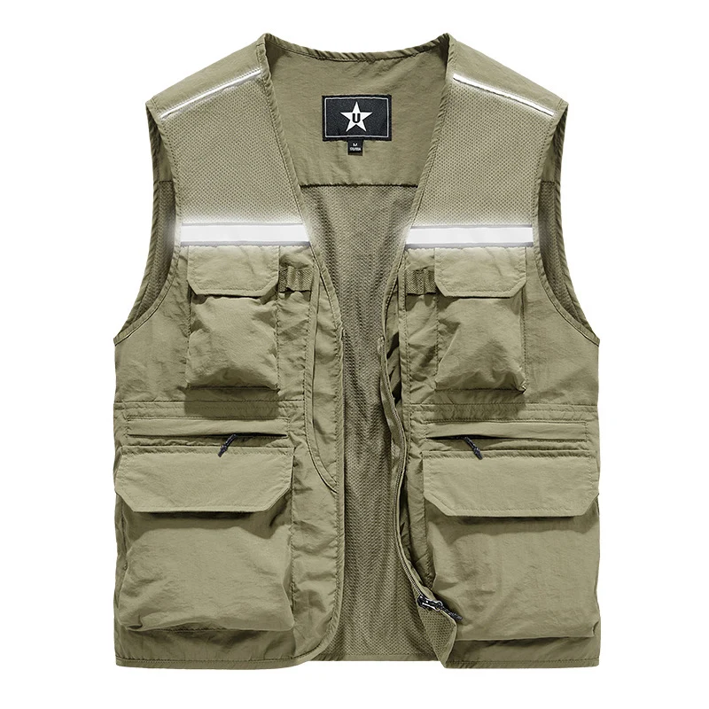

Summer Men's Reflective Fishing Vests Men Quick Dry Multi-Pocket Hiking Sleevesless Jacket Man Photography Waistcoats Clothing