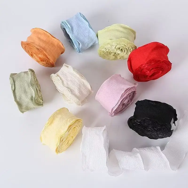 10 Meters Handmade Frayed Edged Chiffon Silk Ribbons DIY Wedding Invitation Wrapping Bouquets Gift Packaging Party Decorations
