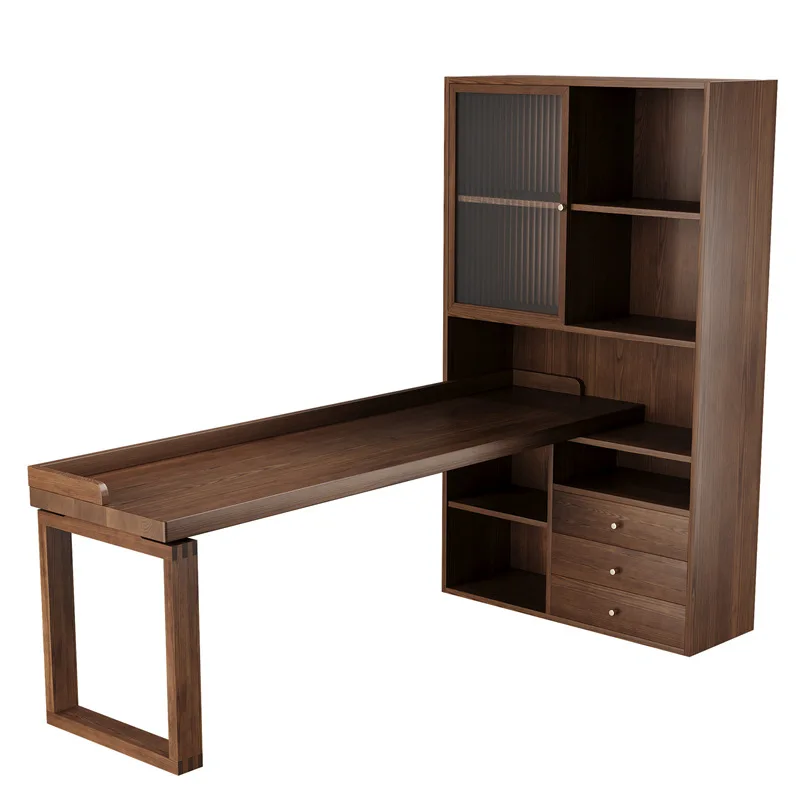 

Solid wood corner desk bookcase bookshelf integrated, wall desktop computer desk bedroom L-shaped student study table