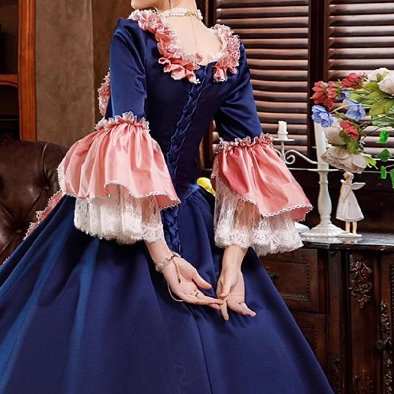 네이비 블루 고귀한 공주 유화 여행 사진 연회 의상 파티 드라마 공연 영국 드레스 Vestidos Fiesta De Lujo