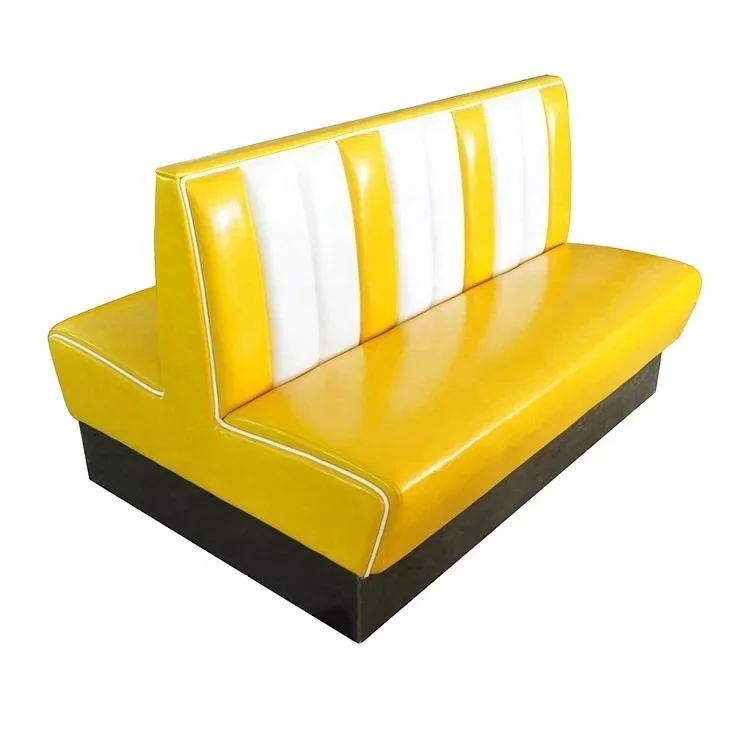 American Vintage Restaurant Booth Yellow Double Leather Modern Booth Sofa