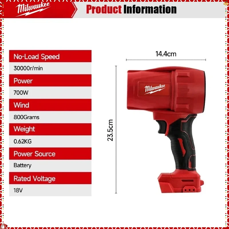 Milwaukee 30000 ot/min Akumulátorový turbojet ventilátor, nástroj pro odstraňování prachu z auta, elektrický ventilátor, super silný vítr pro 18V baterii - náhled 4