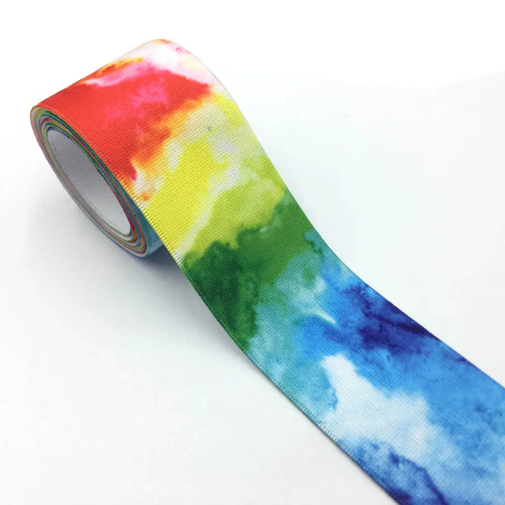 2/5 mt/los Farbverlauf Regenbogen Druck Elastische Gurtband 25mm 38mm Breite Gummiband DIY Trim Liefert kleidung Hosen Riemen Nähen Gürtel – Detail 6