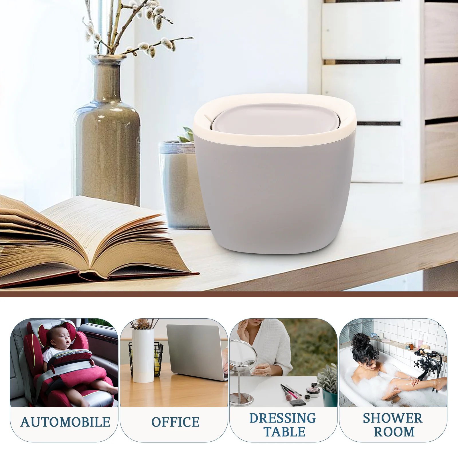 

2Pcs Desktop Trash Bin Compact Size Plastic Rubbish Bin Simple Appearance Creative Unique Design for Bedroom Kitchen Living Room