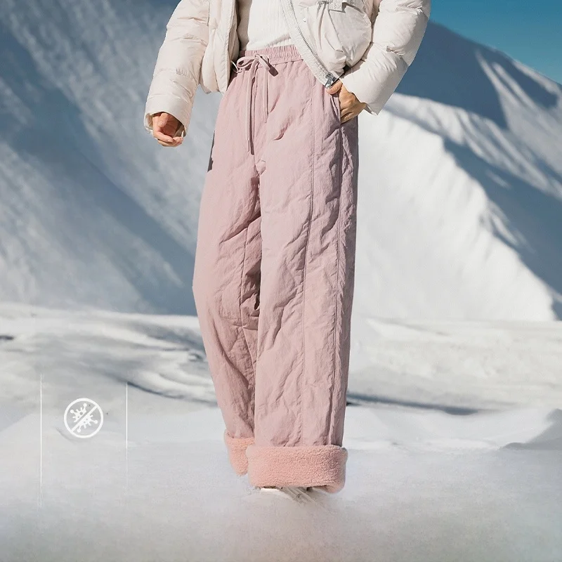 

Зимние уличные антихолодные 90-дюймовые пуховые наполнители, свободные молодежные повседневные длинные брюки, прямые брюки, термостойкие, водостойкие