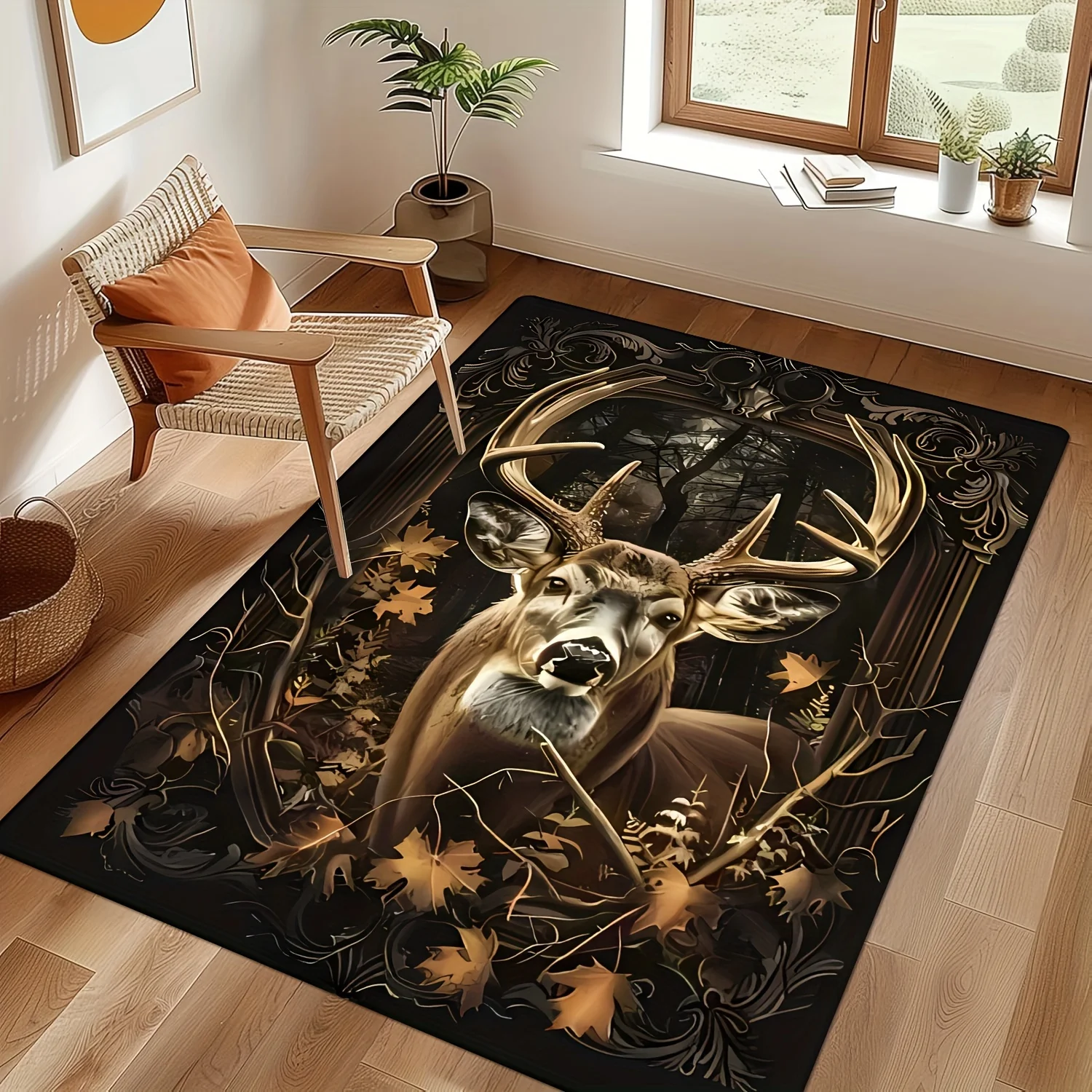 

Vintage Autumn Deer Print Non-Slip Area Rug, Soft Flannel Carpet for Living Room Bedroom Entryway Study Game Room Decor