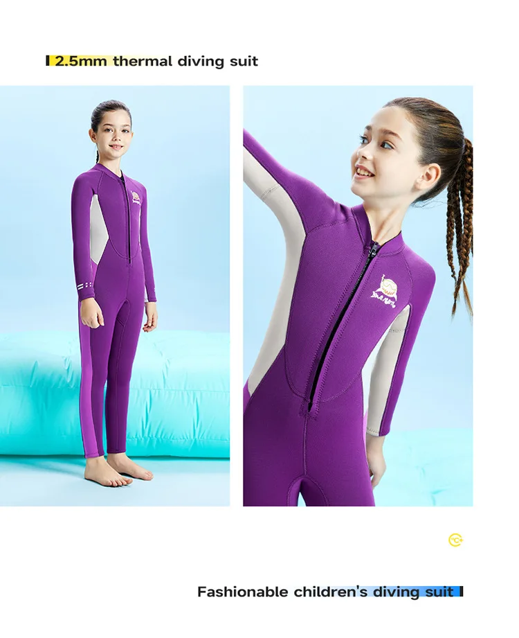 Traje de neopreno para niños de 2,5 MM, cuerpo completo, impermeable, snorkel, kayak, natación, buceo, manga larga, mantiene el calor, surf, deriva, traje de buceo