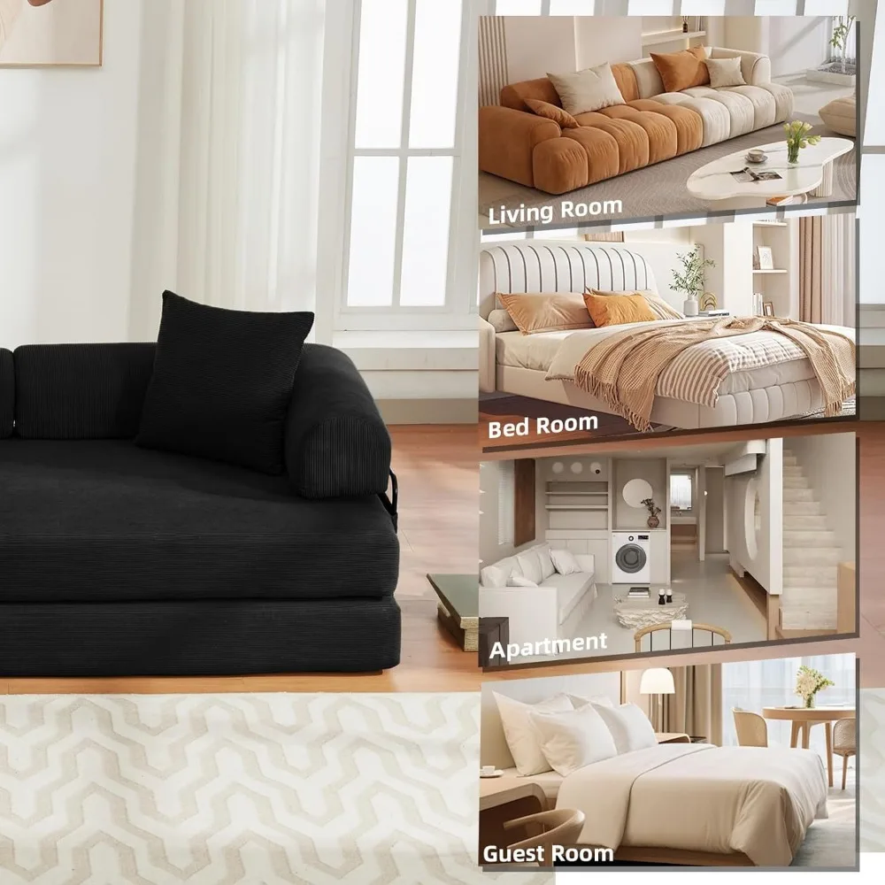 أريكة سرير قابلة للتحويل 4 في 1 بحجم كينج مع وسائد قابلة للإزالة وقاعدة قابلة للطي غير قابلة للانزلاق للمعيشة المريحة