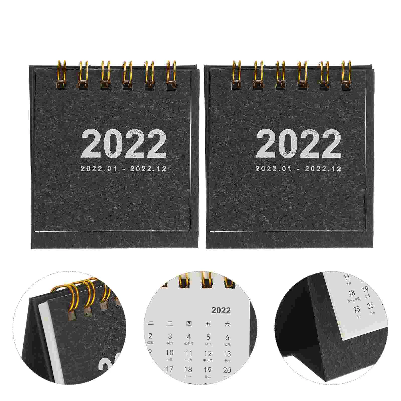 2 PCS Twin-wire Binding 2022 Mini Desk Calendar Portable Desktop Pocket Simple Student