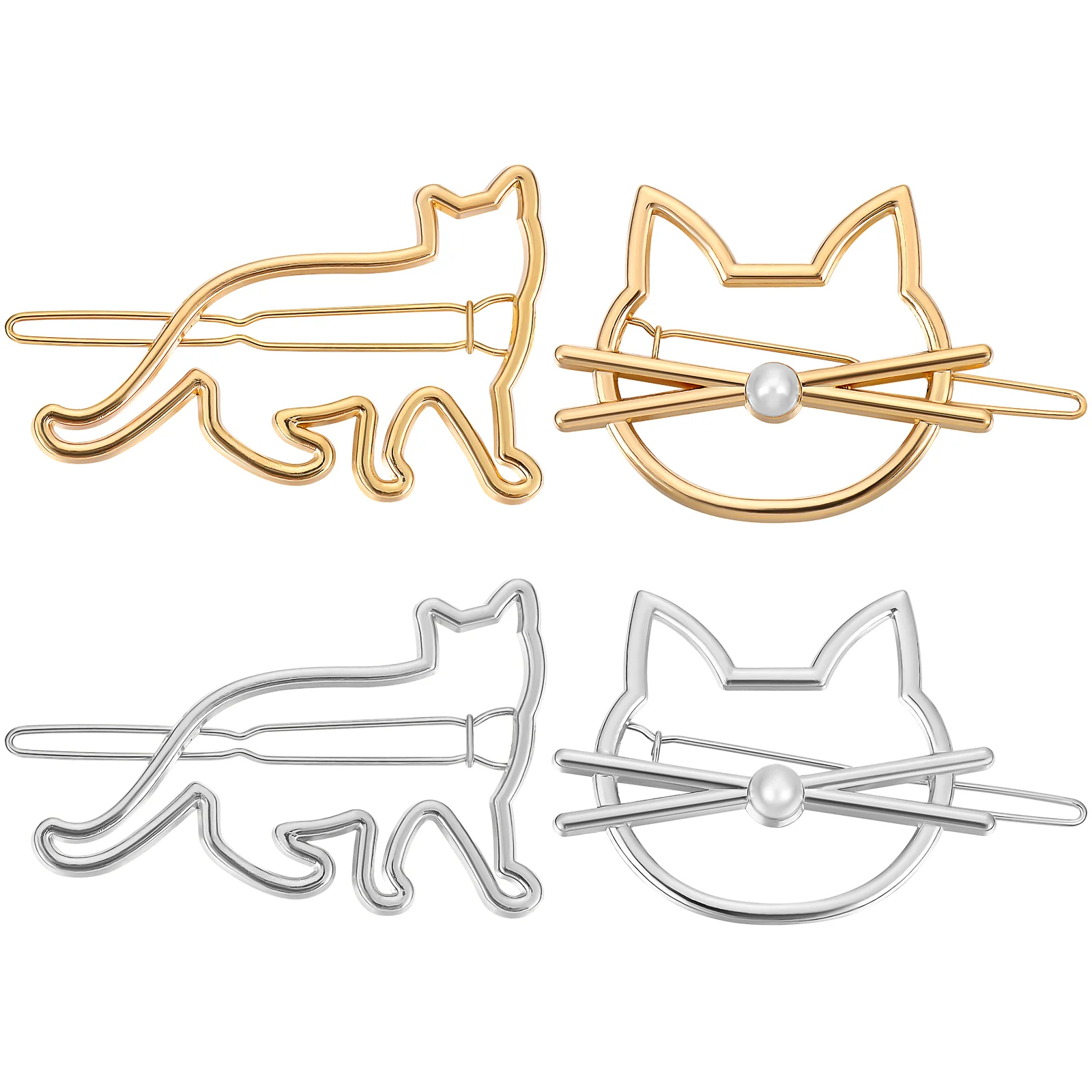 

4 Pcs Cat Shaped Hair Clips Exquisite Metal Barrettes Cute Bangs Accessories for Women Girls Elegant Hairstyle Party Wedding