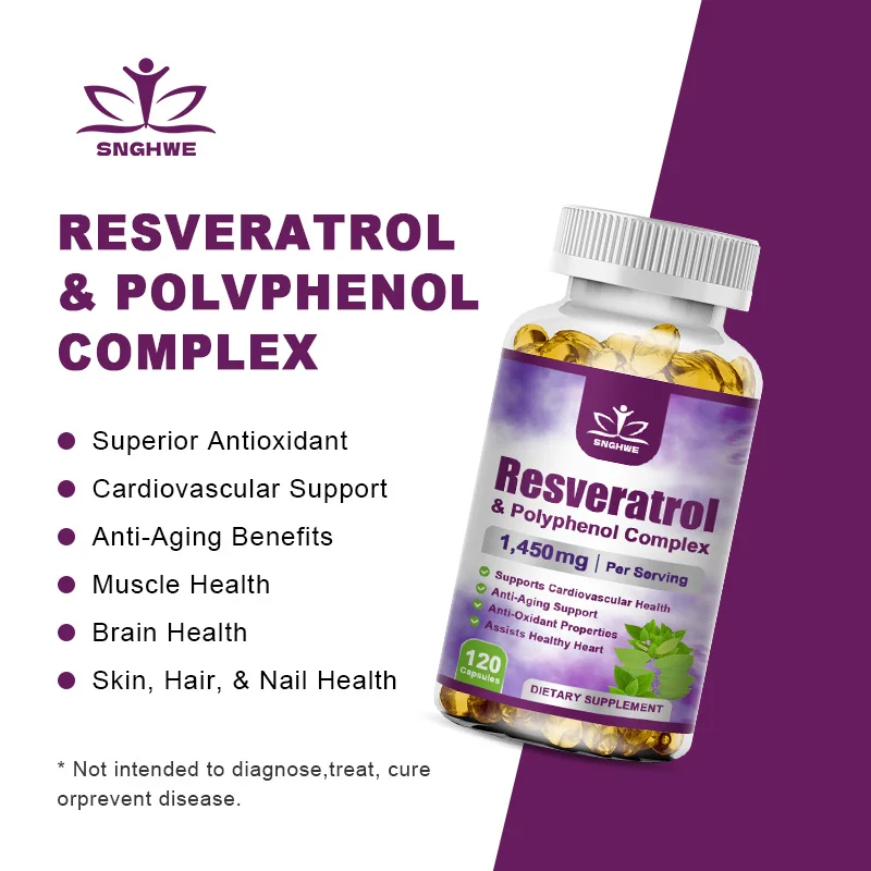 Resveratrol capsule supplement, vitamin C, skin health, antioxidant, supports overall health and metabolism,