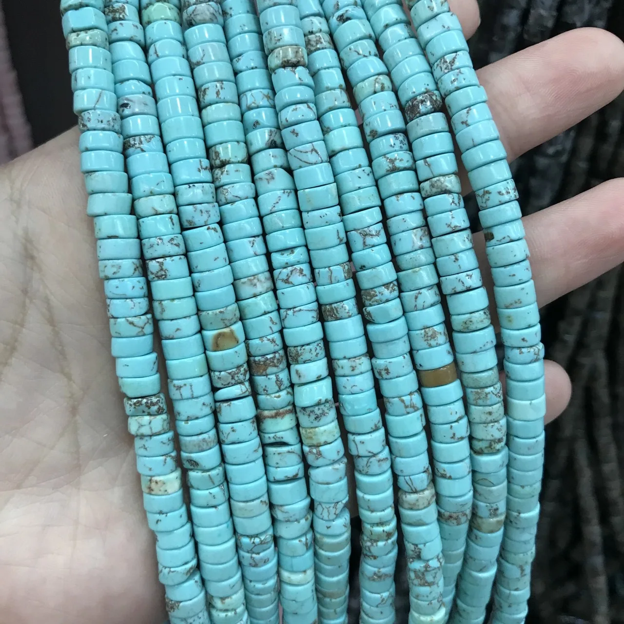 Natural Turquoises Rondelle Tube Spacer Bead 4x2mm Flat Round Disc Stone Loose Beads for Jewelry DIY Making Bracelet Accessories