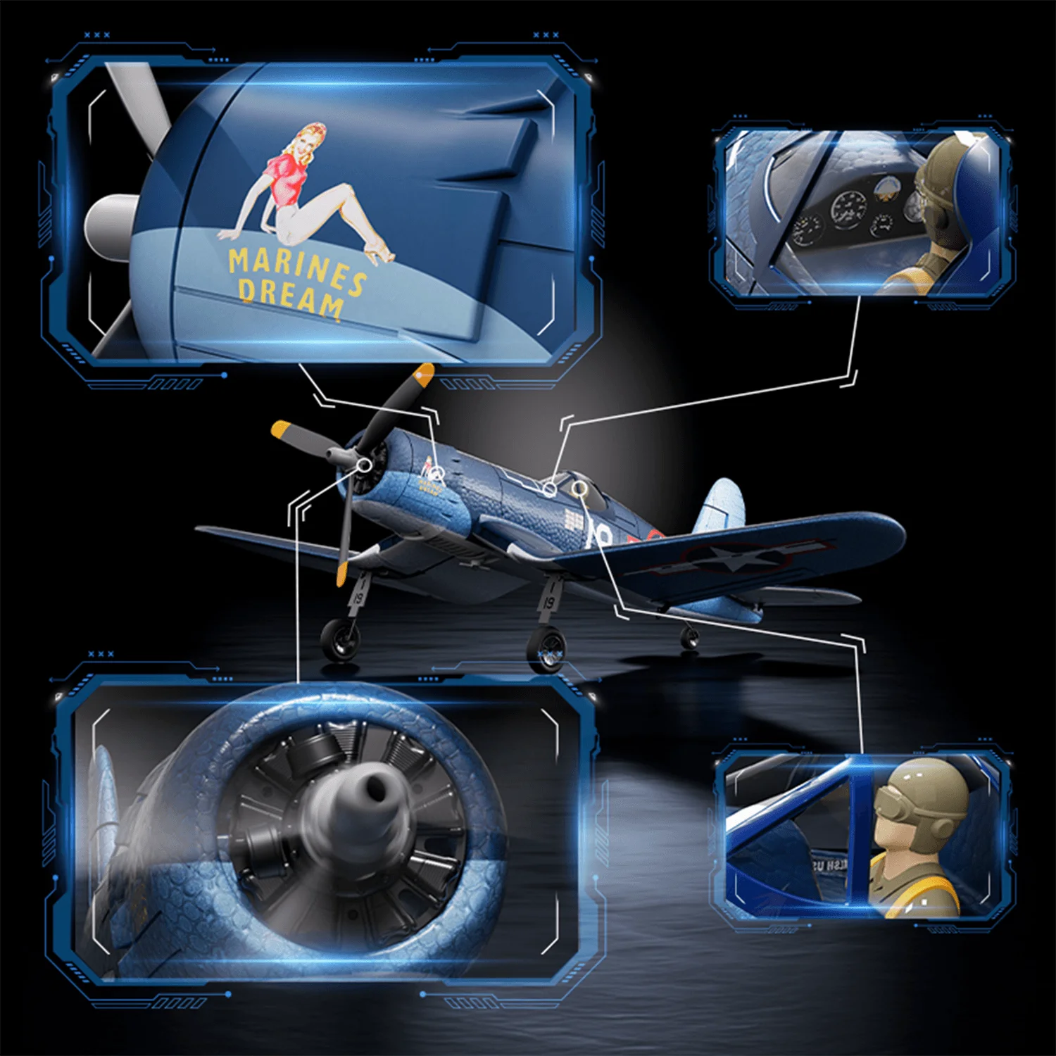 Corsair 500mm Brushless RC Warbird – 4-Channel 2.4GHz RTF Airplane with 6-Axis Gyro, 3 Flight Modes & One-Key Aerobatics 6