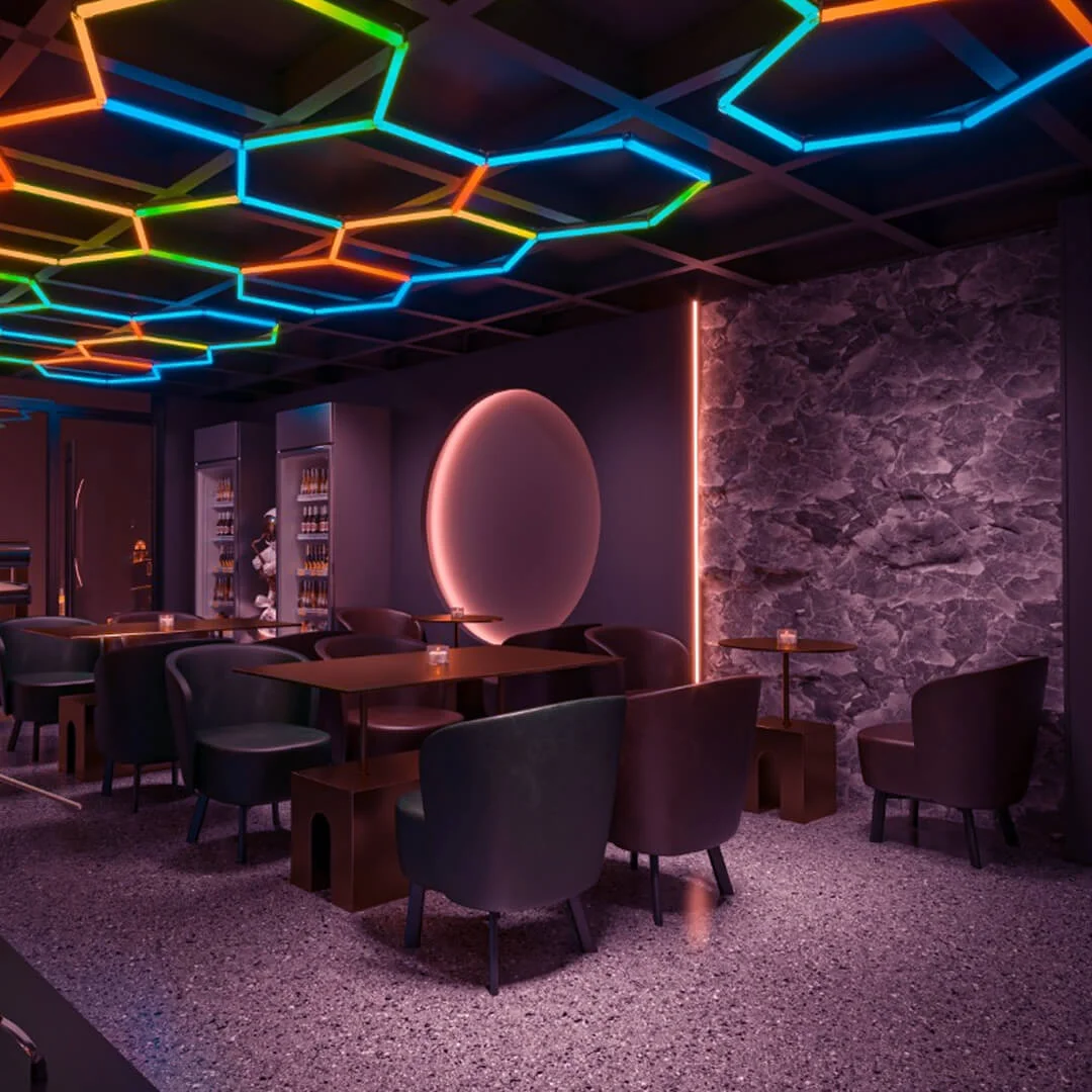 Hexagonal Led Light RGB Honeycomb Garage Lamp Led Hexagon Ceiling Lights for Auto Detailing Shop Garage Gym