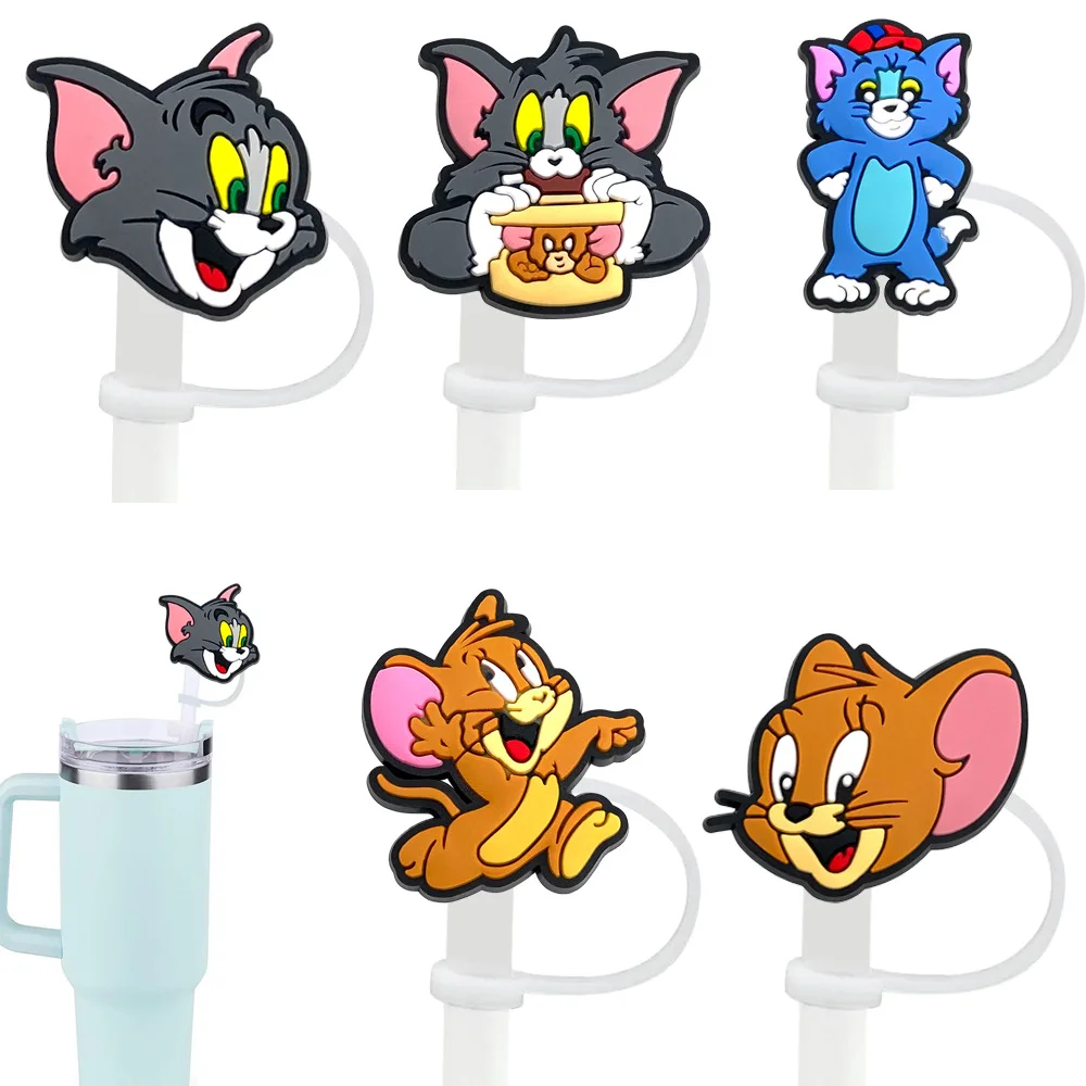 1-12pcs Cat Mouse Silicone Straw Toppers for 10mm,Straw Caps for Glass Cup,with 30&40Oz Tumbler with Handle Dust-Proof Reusable