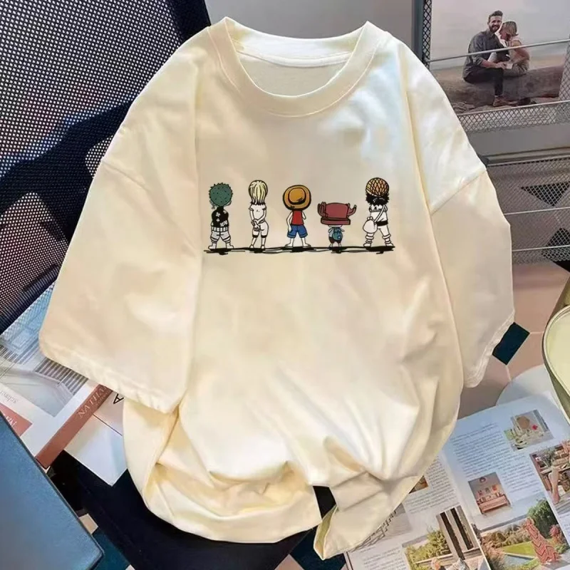 

Летняя футболка 2026 с 3D-принтом «Пираты в соломенных шляпах» (Чиби-серия), ретро-футболка из дышащего хлопка с коротким рукавом для взрослых и детей