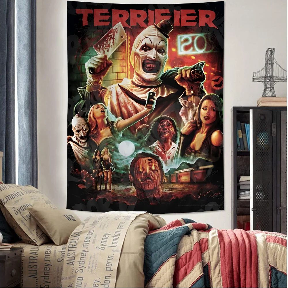 Terrifier  Horror Movie Colorful Tapestry Wall Hanging Hippie Flower Wall Carpets Dorm Decor Japanese Tapestry