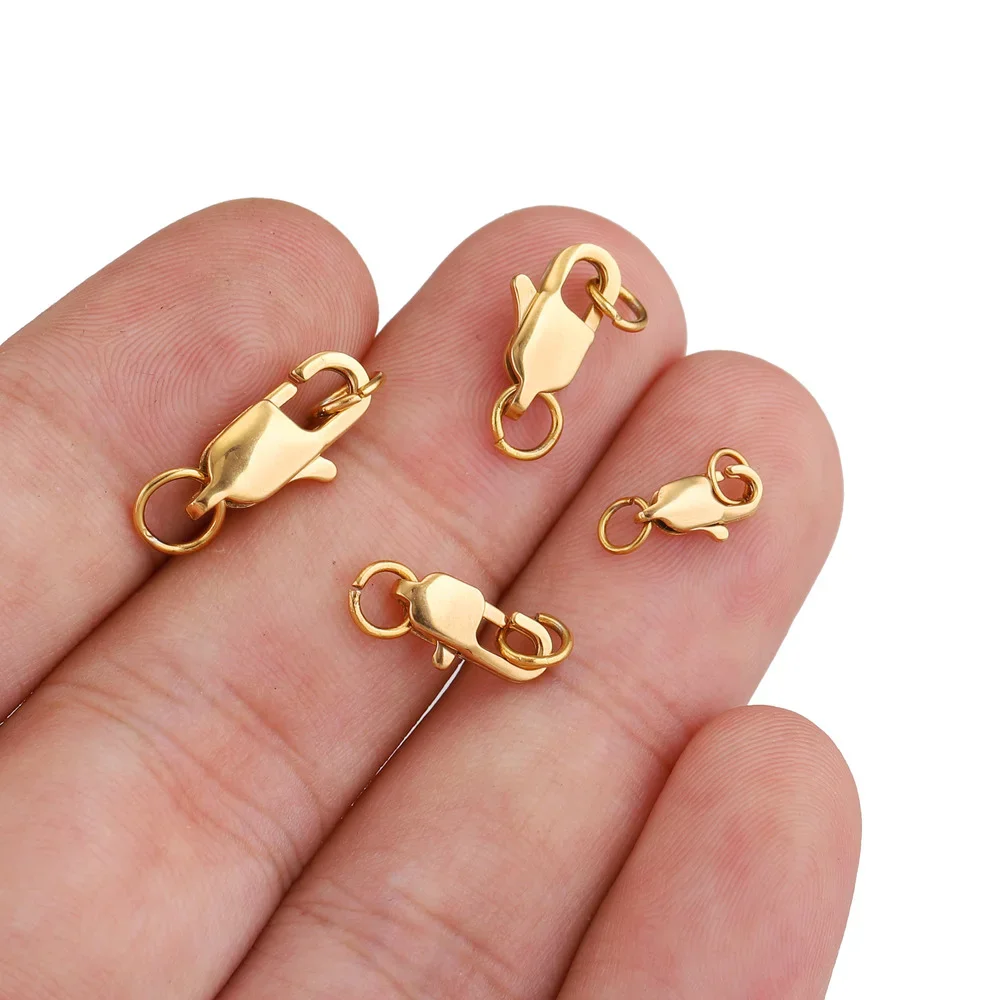 10pcs Gold Plated Stainless Steel Lobster Clasp with Jump Rings For Diy Chain Necklace Bracelet Jewelry Making Findings Suplies