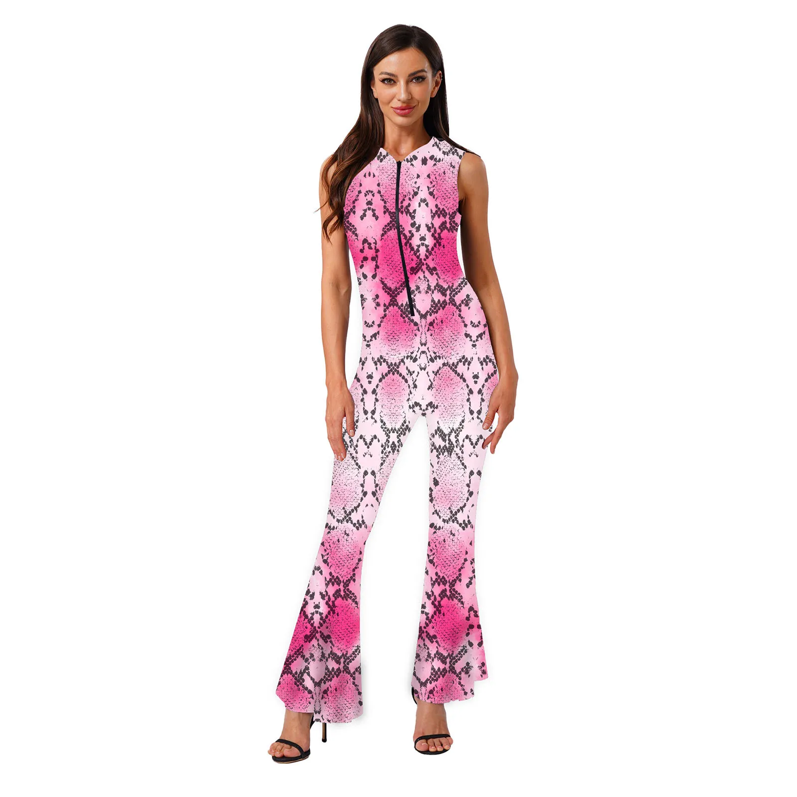 

Women’s Carnival 90s Costume – Stylish Hooded Jumpsuit with Front Zipper & Flared Pants for Disco Style & Theme Parties Wear